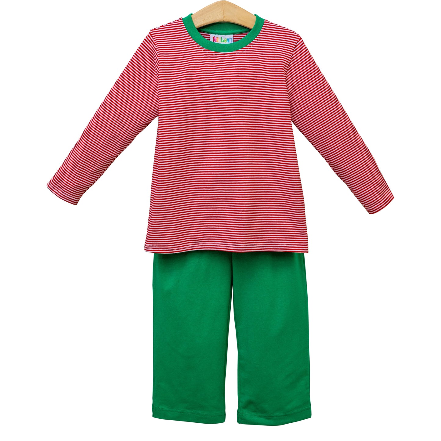 Jellybean Christmas: Thomas Pants Set- Red Stripe & Green