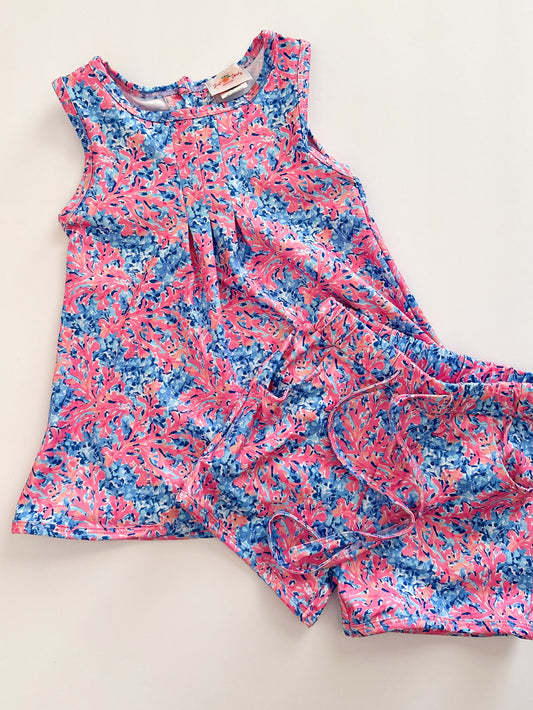 Sleeveless Floral Set - Pink/Blue