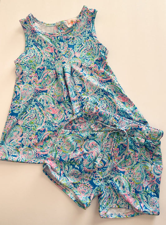 Sleeveless Floral Set - Blue Paisley