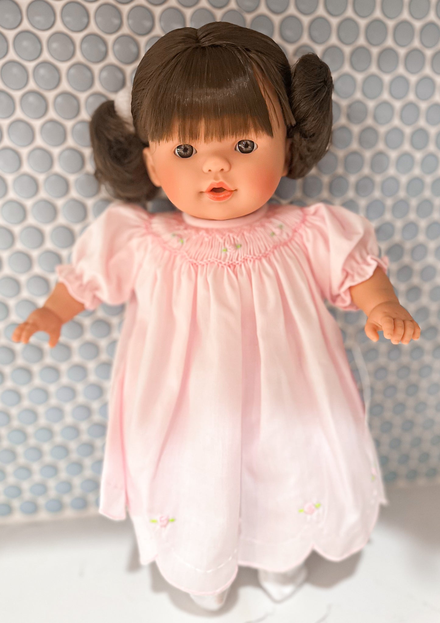 15" Sarah Rosalina Baby Doll With Short Pigtails (Brown Eyes + Brown Hair)
