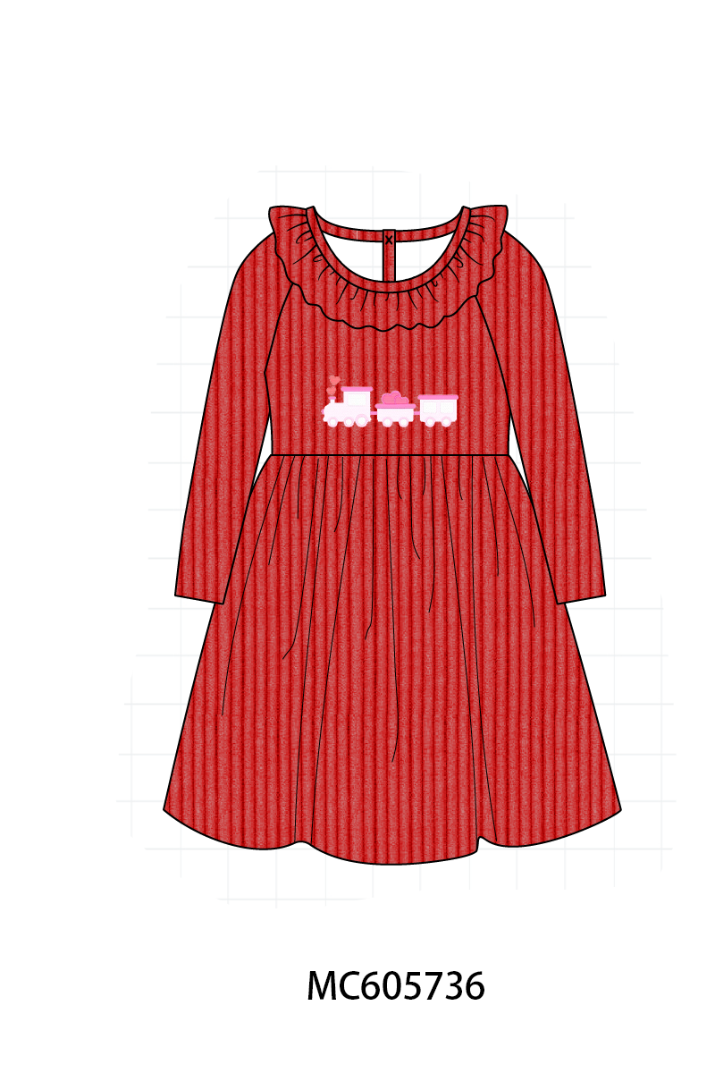 PO95 Red valentine's day corduroy train heart embroidery collection