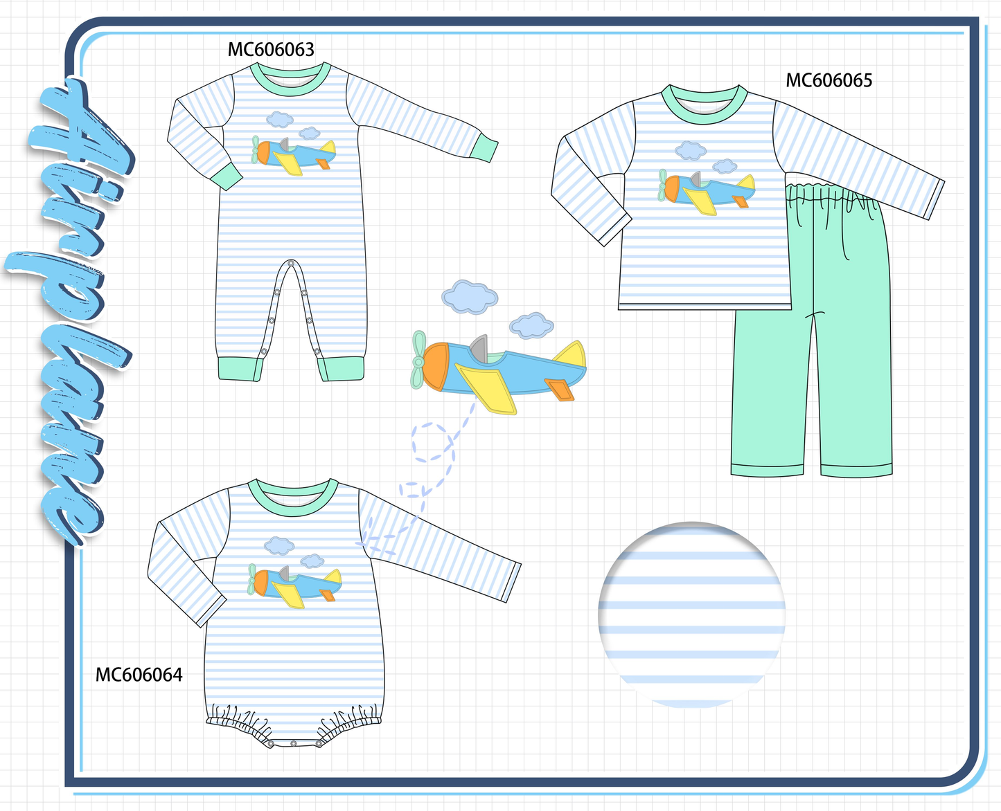 PO95 Mint airplane applique stripe collection