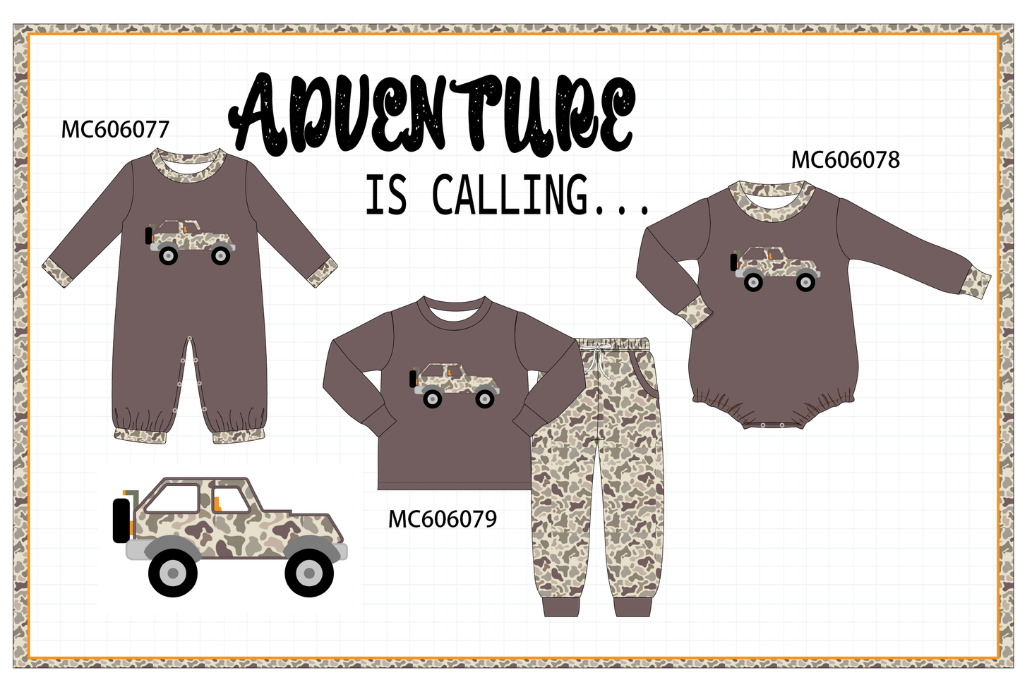 PO95 Mocha brown camouflage adventure applique collection