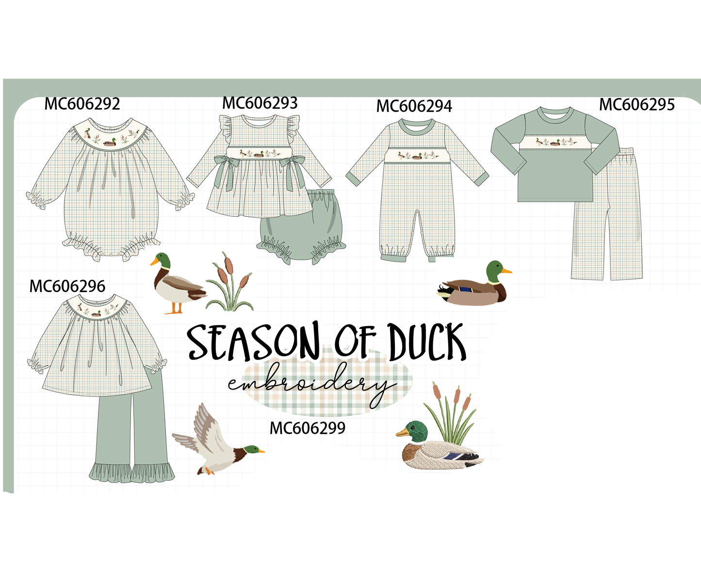 PO95 Sage duck embroidery plaid collection 1