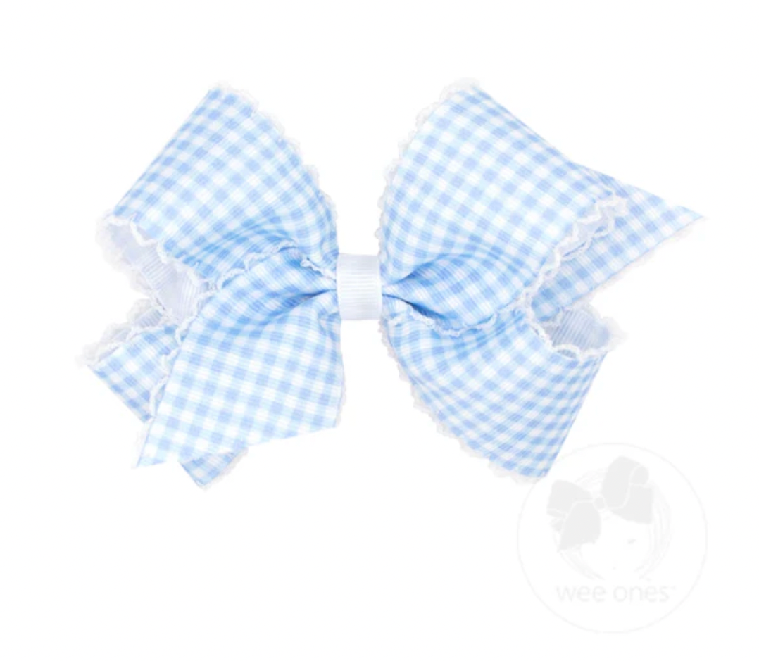 Medium Gingham - Printed Grosgrain Hair Bow with Moonstitch Edge
