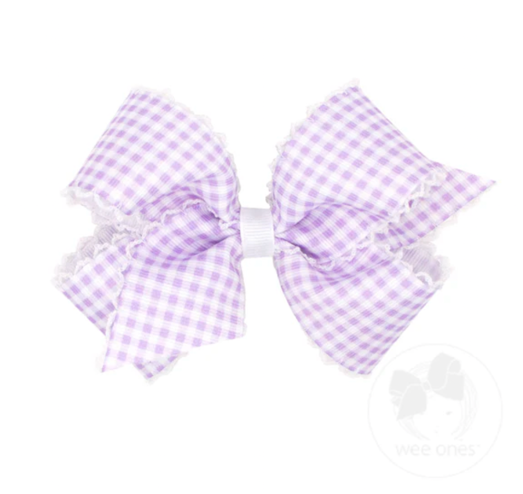 Medium Gingham - Printed Grosgrain Hair Bow with Moonstitch Edge