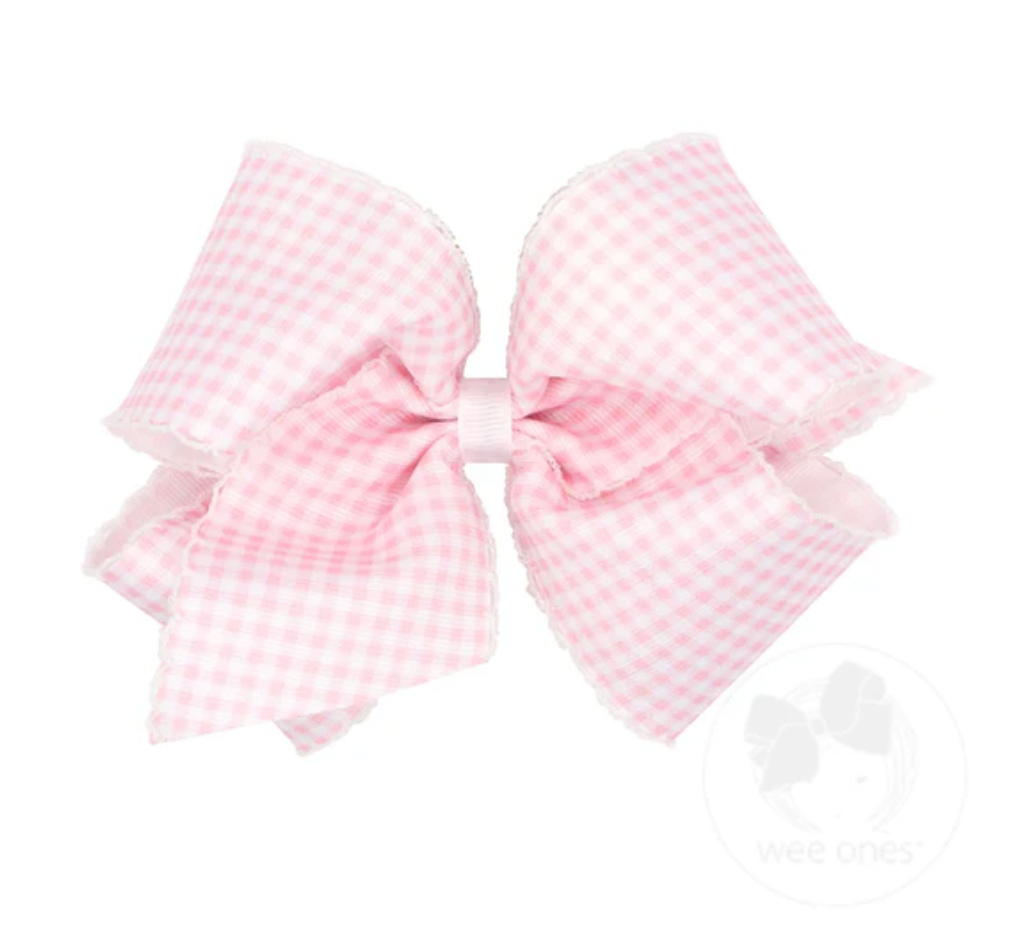 King Gingham - Printed Grosgrain Girls Hair Bow With Moonstitch Edge