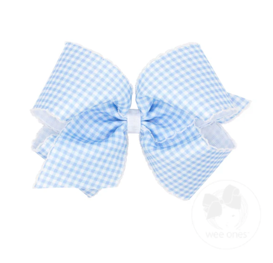 King Gingham - Printed Grosgrain Girls Hair Bow With Moonstitch Edge