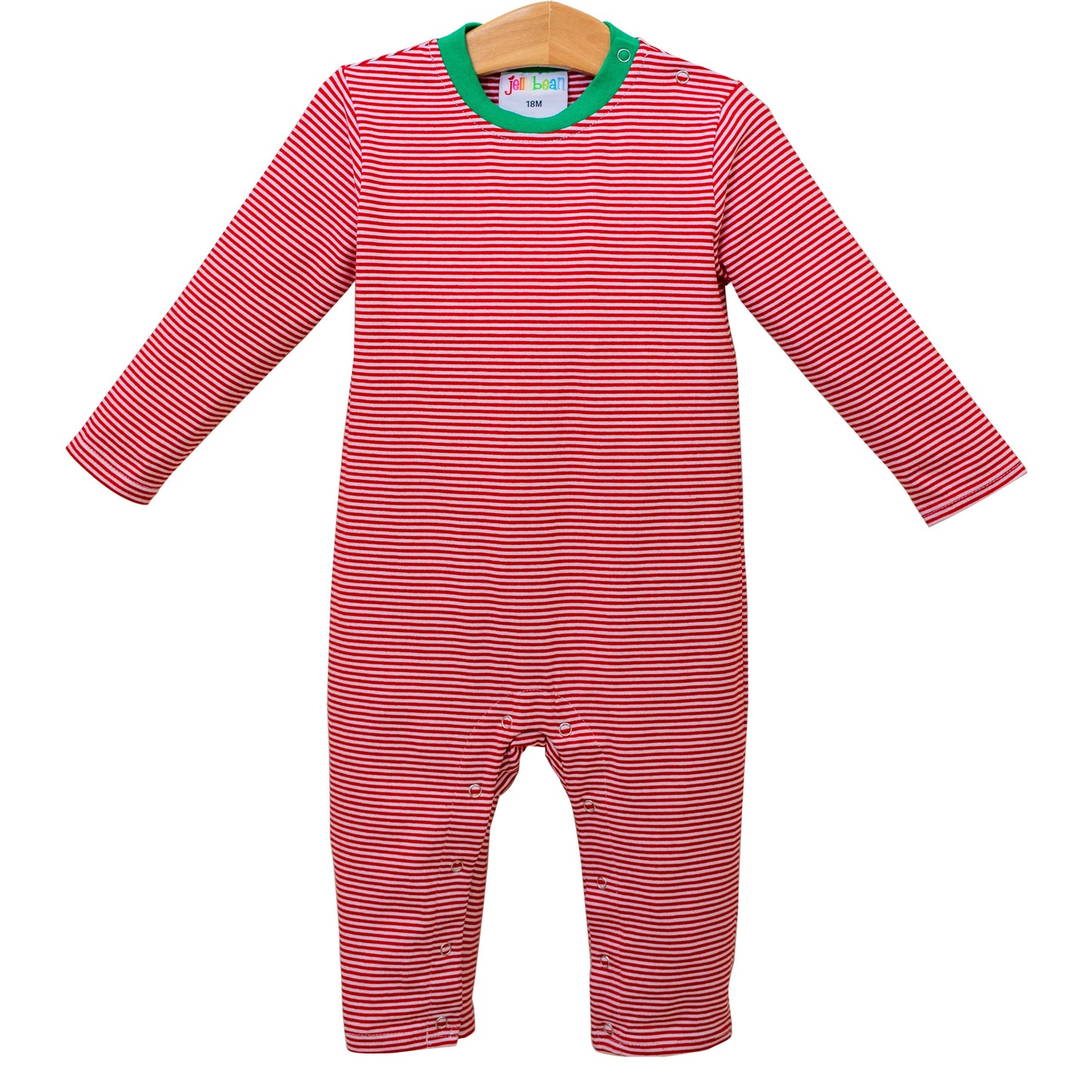 Jellybean Christmas: Thomas Romper- Red Stripe & Green