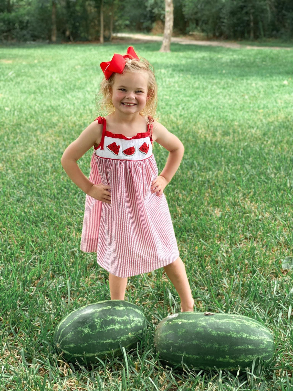 Girls Boutique Watermelon Embroidered Dress - Sleeveless Smocked Top, A-Line Knee Length, Green (95% Polyester, 5% Spandex)